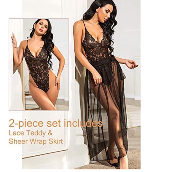 Other - One Piece Lingerie Bodysuit Lace &Teddy Mesh Skirt
